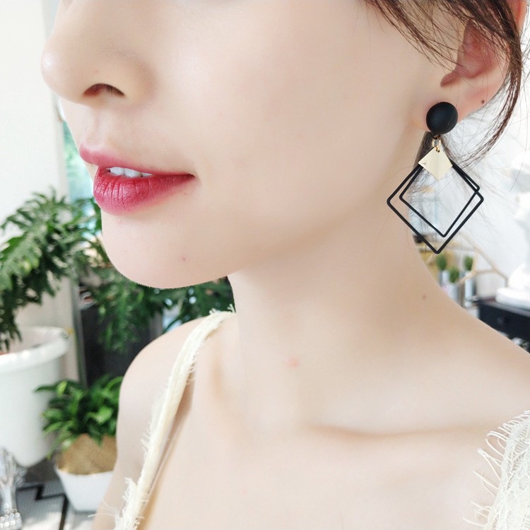 ★ Cayman ★ 3 Warna Anting Wanita Tusuk Motif Geometri Hias Berlian Imitasi Ala Fashion Earring jew37-6