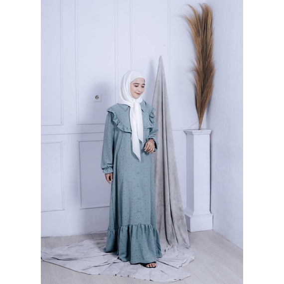 Dress Crinkle Airflow Kancing Motif | Gamis Crinkle Premium