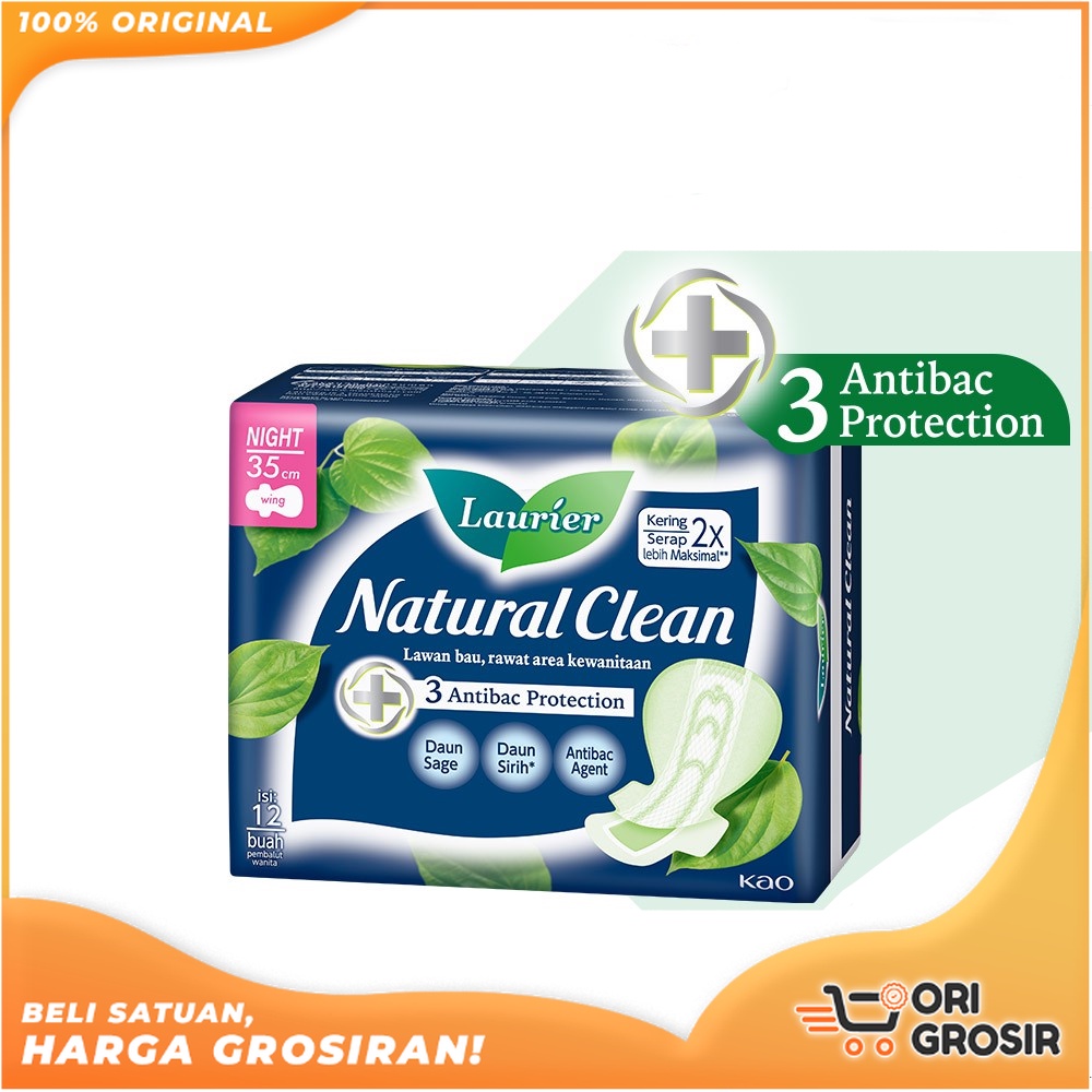 ORI Grosir Laurier Natural Clean Night 35cm 12's | Pembalut Wanita