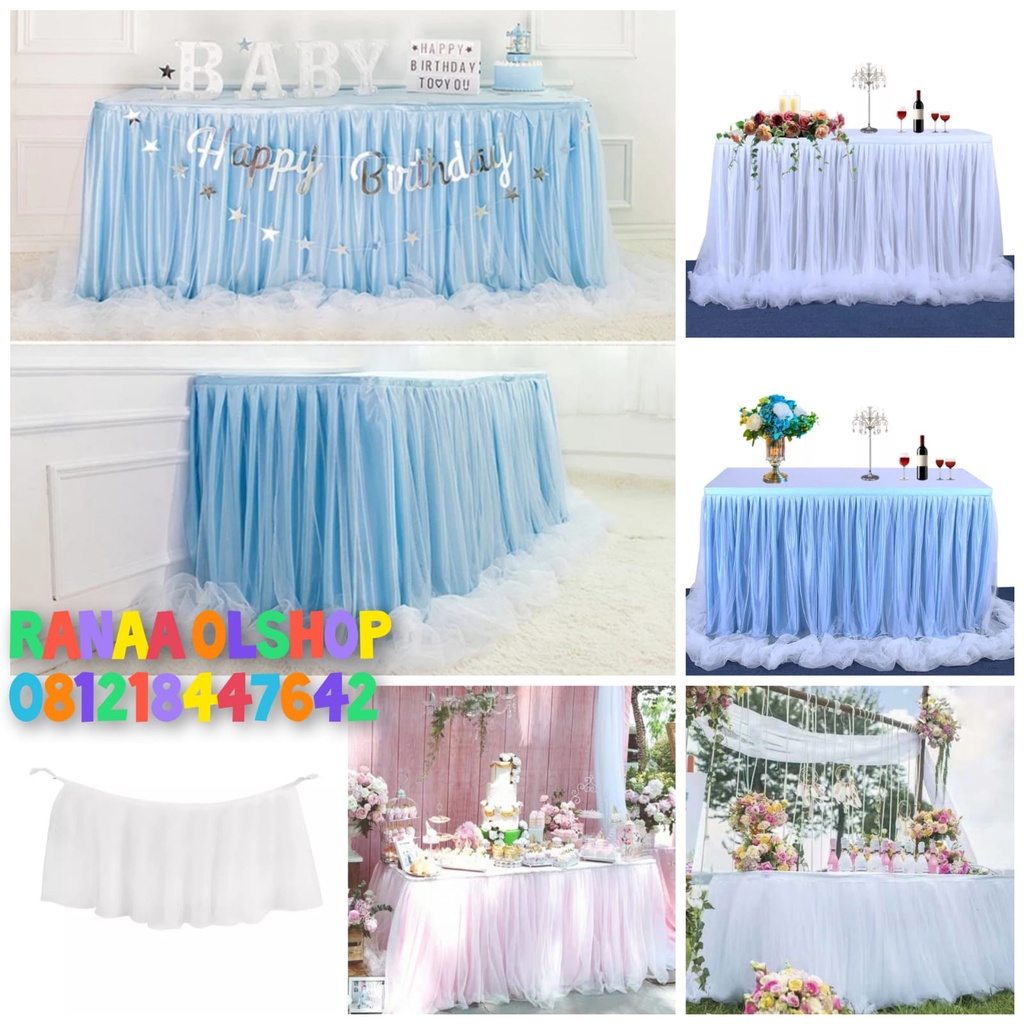 Skirting dekorasi meja lapis tile putih tinggi 75cm