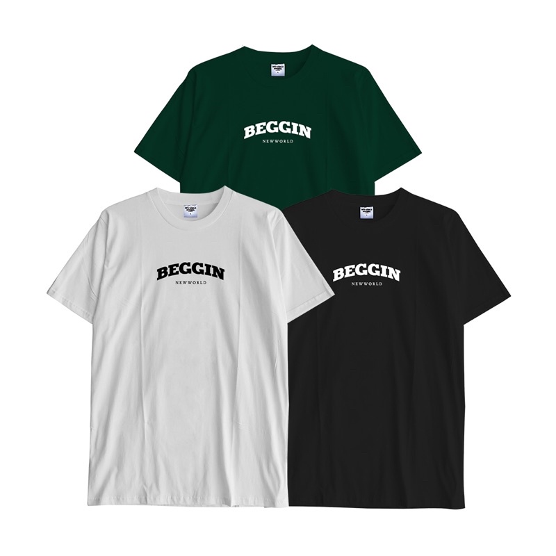 Newworld Tshirt Basic Beggin Kaos Hitam Putih Hijau Botol Kaos Pria Lengan Pendek