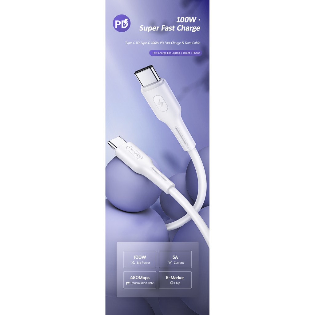 USAMS  Mac Tu Series Charger GaN 65W + Kabel Data PD Fast Charging