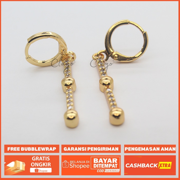 Anting Jepit Balok Panjang Perhiasan Lapis Emas 24K