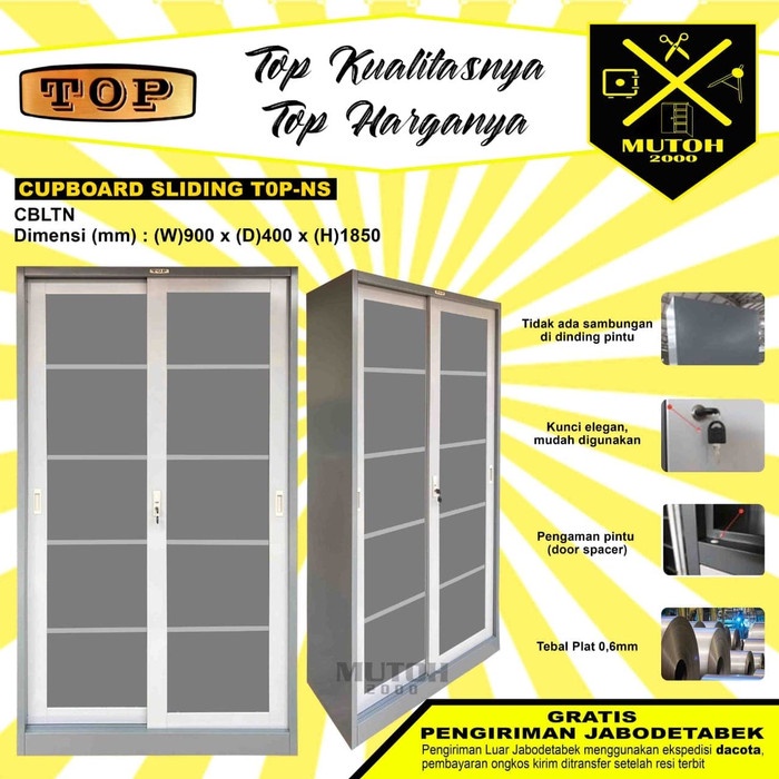 

READY Lemari Arsip Besi Pintu Sliding Geser Kaca Merk TOP by Datascript TERLARIS