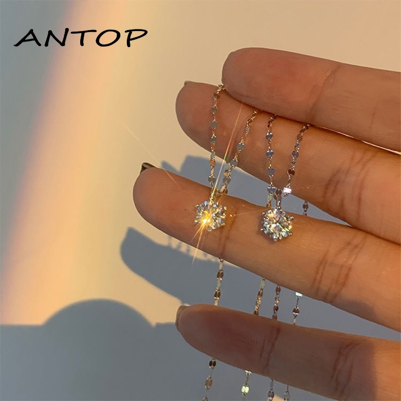 Fashion Zirkon Kalung Sederhana Temperamen Klavikula Rantai Minoritas Desain Indah Geometris Liontin Wanita Aksesoris Hadiah ANTOP