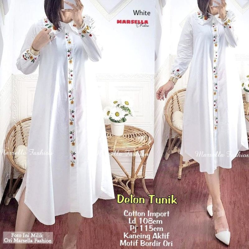 Delon tunik katun import bordir ori marsela/Tunik wanita import