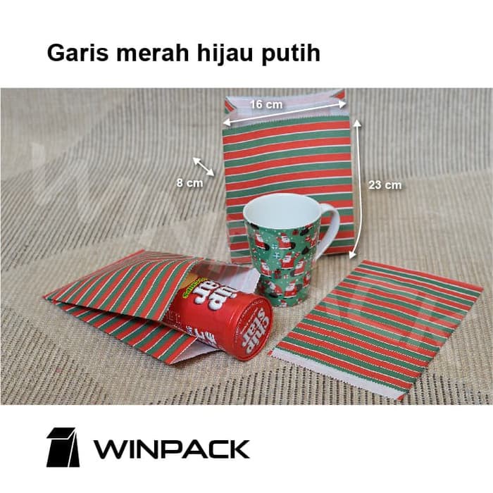 Jual PAPER BAG, KANTONG KERTAS, GARIS MERAH-HIJAU-PUTIH, BUNGKUS