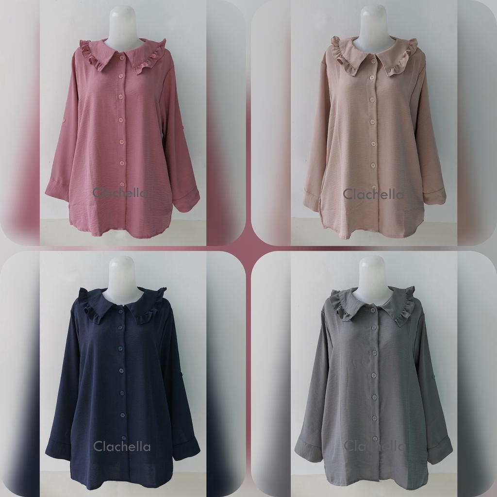 Clachella Blus Atasan Crincle Polos, Baju Atasan Wanita B958605
