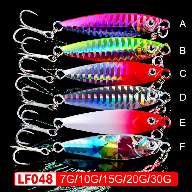 Umpan pancing metal jig + treble + asist hook fishing lure jigging 7g 10g 15g 20g 30g ultralight 048