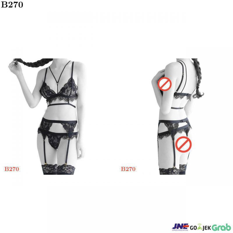 Bikini Bra Set Hitam Transparan, Garter Belt