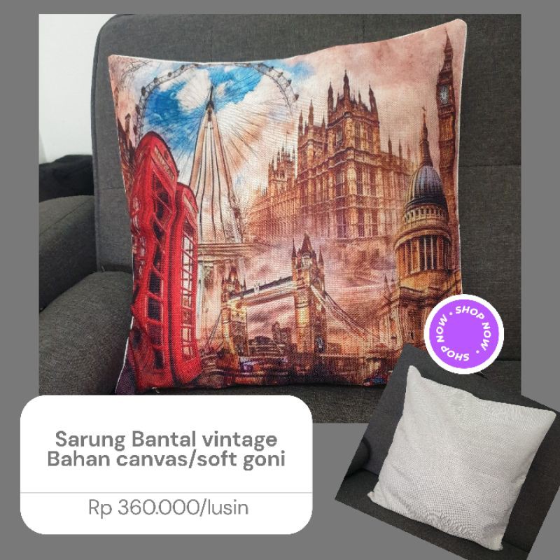 Sarung bantal sofa vintage london 45x45 sarung bantal retro england 45x45 sarung bantal katun linen