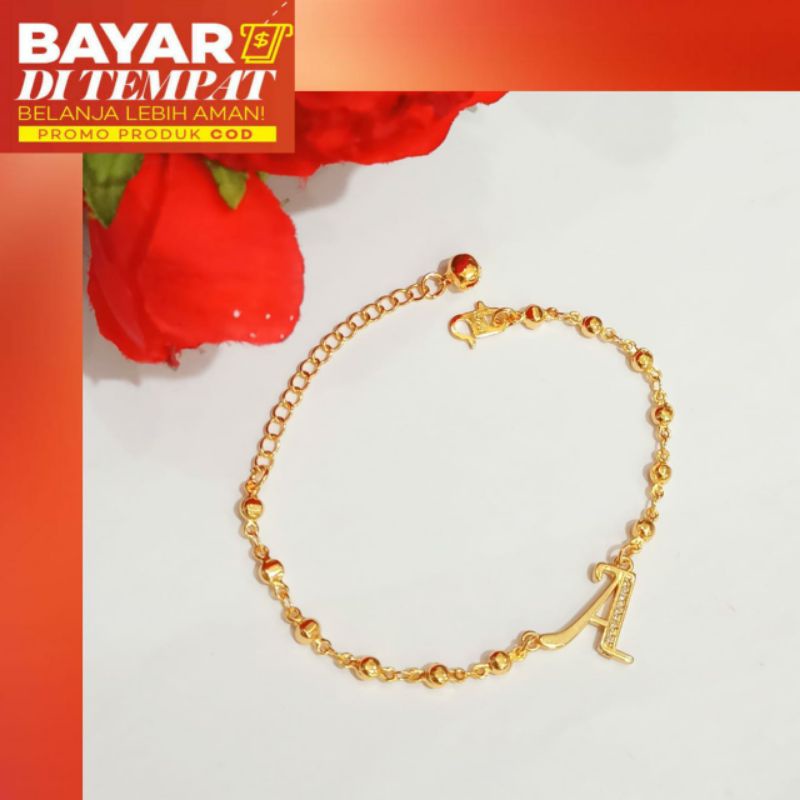 Gelang Biji Lada inisial A-Z Gold,emas wanita tidak Karat