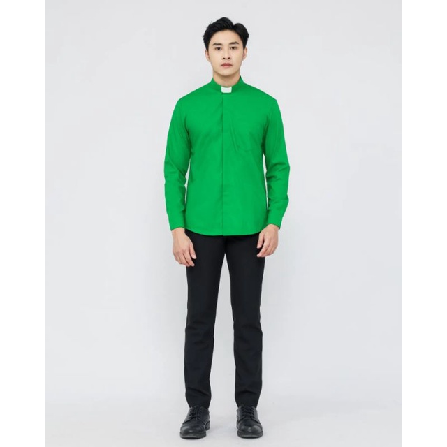 Pendeta - Kemeja Collar Hijau Fuji Polos - Cotton Tropical - Jos Miracle Bandung - Miracle - JMB