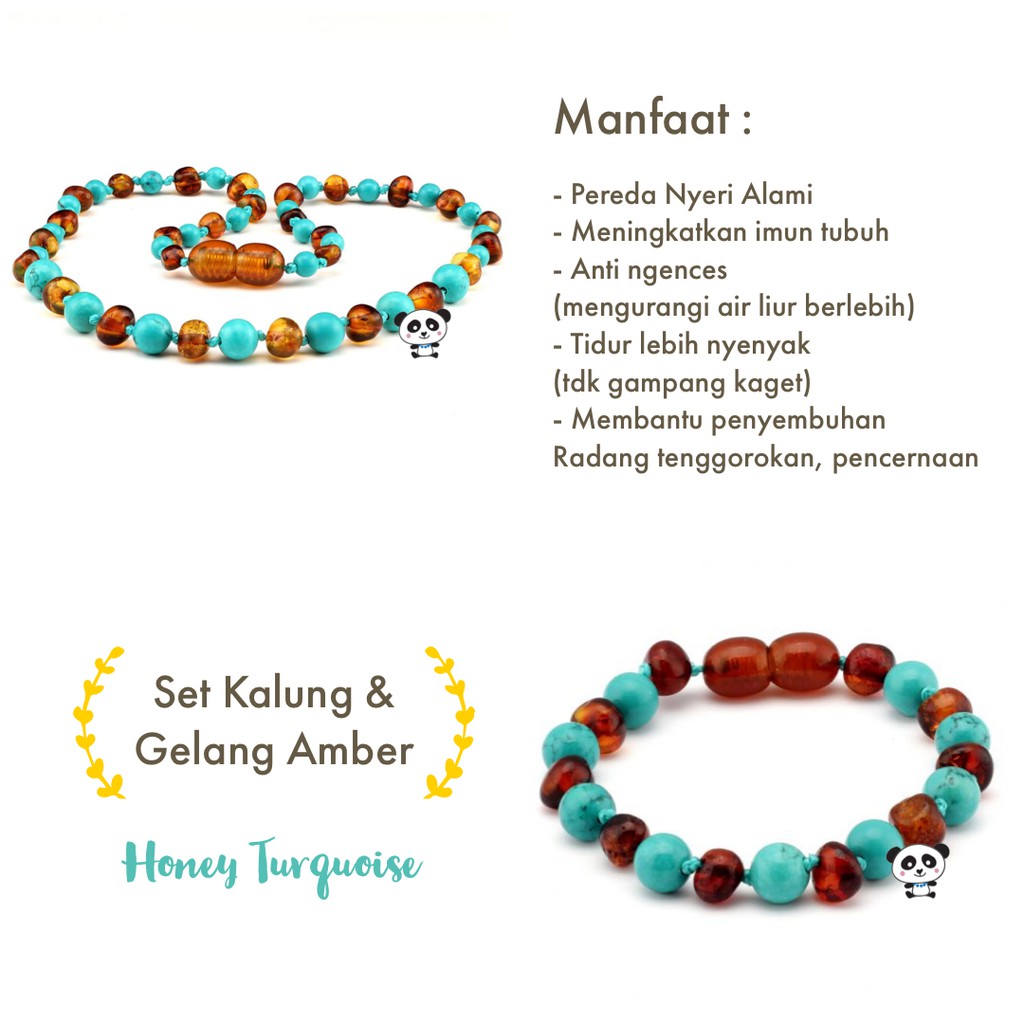 AMBER WONDERS - Set Kalung & Gelang Amber HONEY TURQUOISE pereda nyeri tumbuh gigi bayi