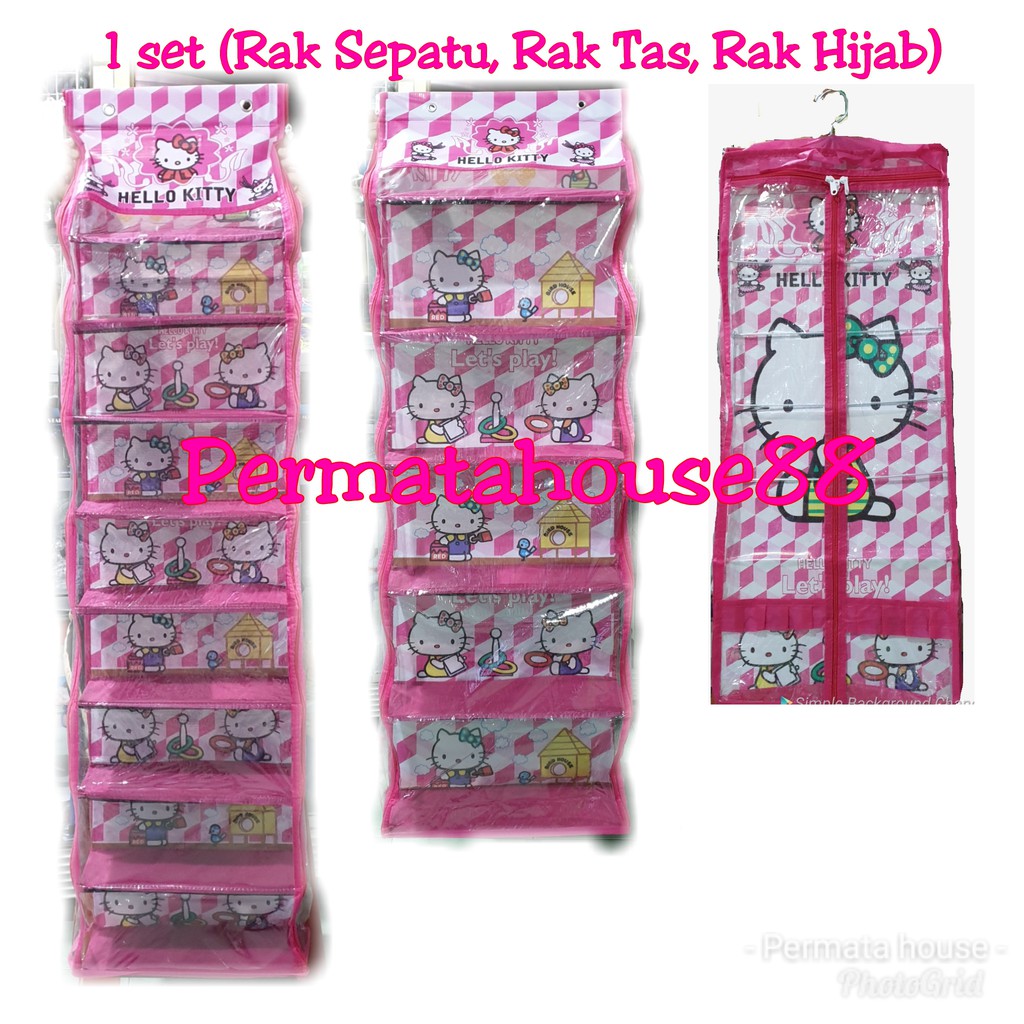 1 SET PAKET 3 in 1 Rak sepatu + rak tas + rak jilbab gantung full resleting