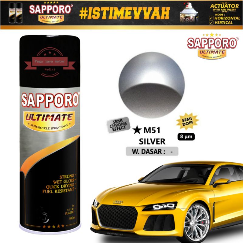 SAPPORO ULTIMATE SILVER 400ML CAT SEMPROT SPRAY PAINT PILOK PILOX PYLOX BUKAN SAMURAI PAINT DITON RJ LONDON