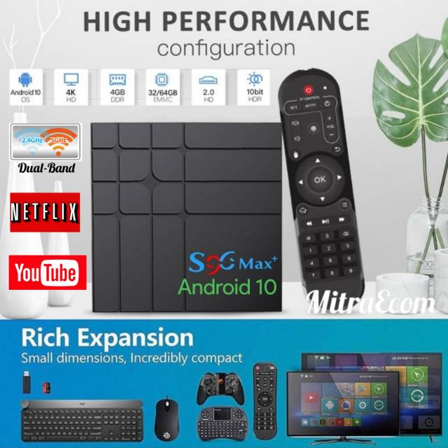 ANDROID TV BOX S96 MAX+ RAM 4GB ULTRA HD SMART TV BOX BLUETOOTH MEDIA PLAYER