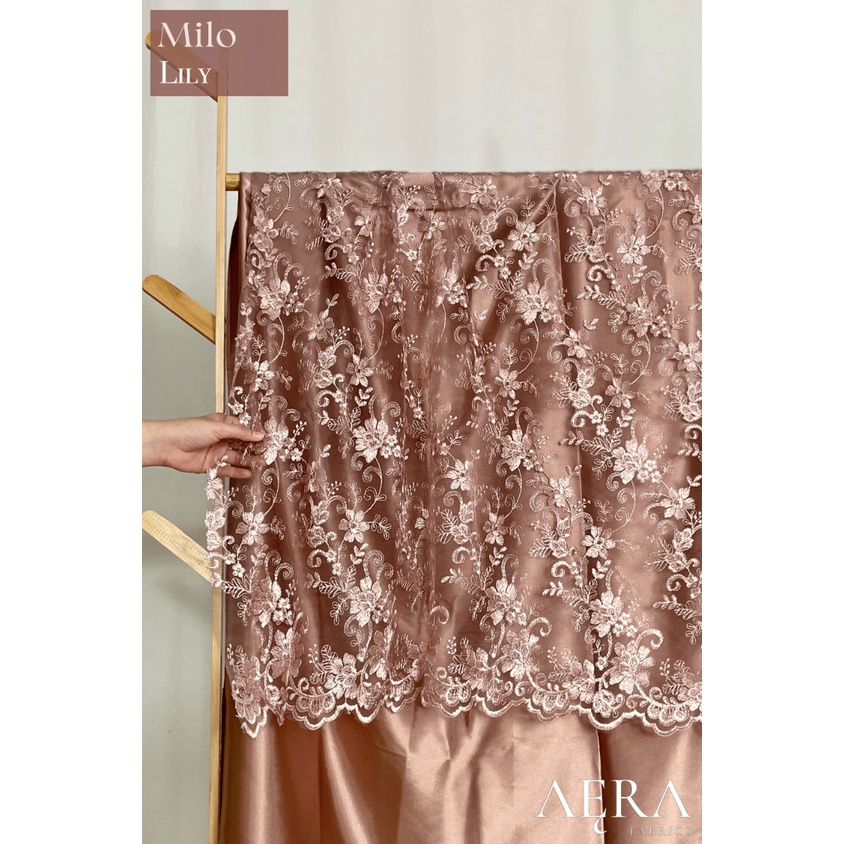 1/2 meter Kain Brokat Tile Prancis warna MILO Bahan Kebaya Motif Akar Bunga Floral / Motif Sapto