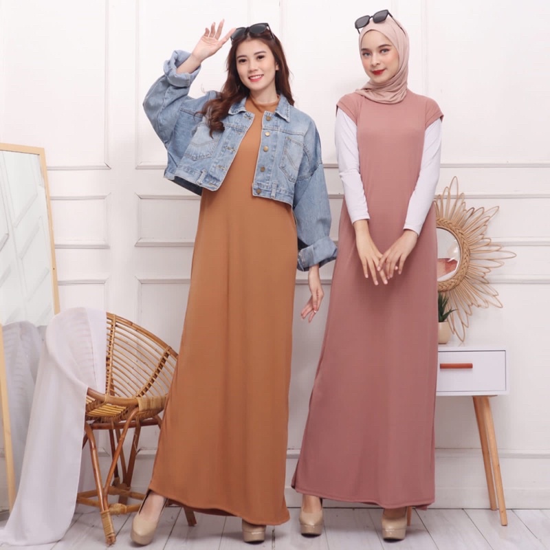 INNER RIB RAJUT LONG DRESS PANJANG INDY LENGAN BUNTUNG LEKBONG MURAH GROSIR