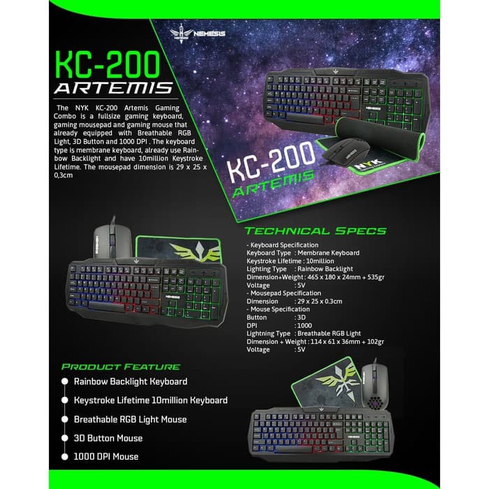 KEYBOARD GAMING NYK COMBO KIT ARTEMIS KC-200