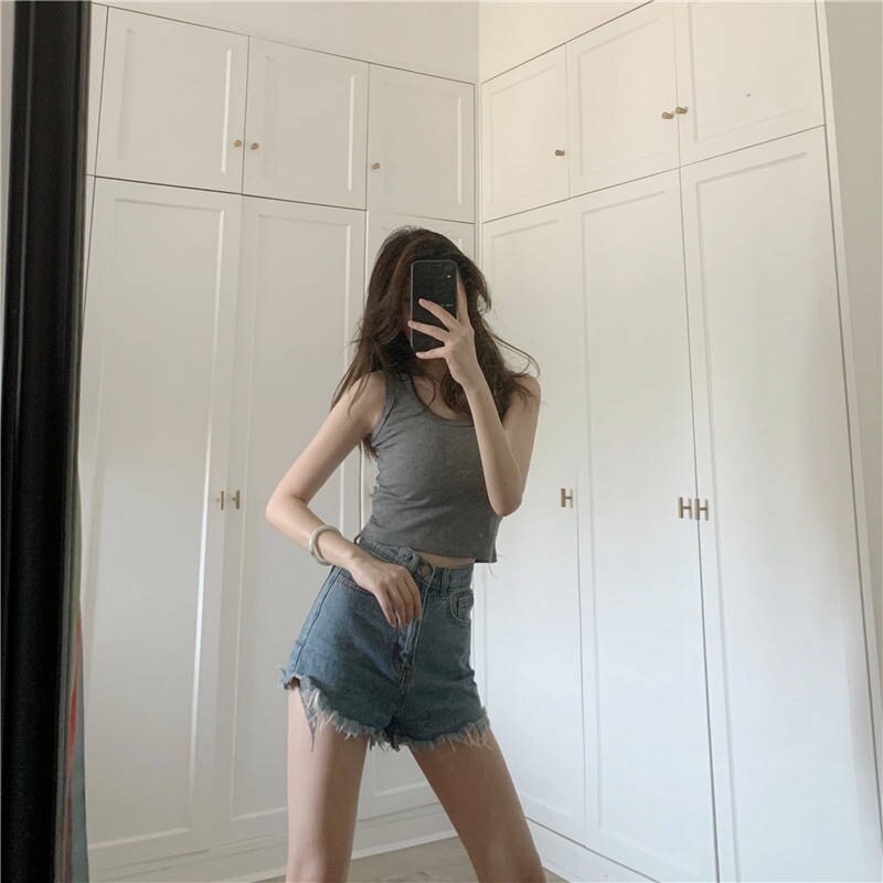 ELFYDO BRA521 Tanktop Kaos Crop Top Rajut Kamisol Tanpa Lengan Croptop Camisole OOTD Casual