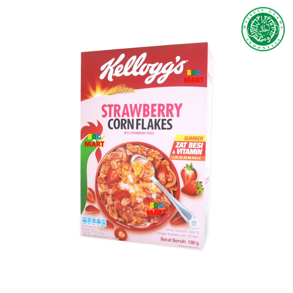 BOX Kelloggs Corn Flakes Strawberry Sereal Rasa Stroberi Import Kellogg Halal MUI - 180gr