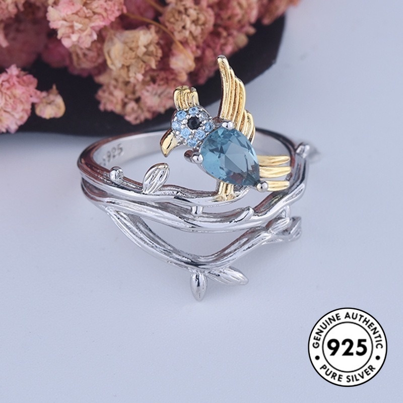 Cincin Sterling Silver 925 Model Burung Dengan Sapphire Untuk Wanita