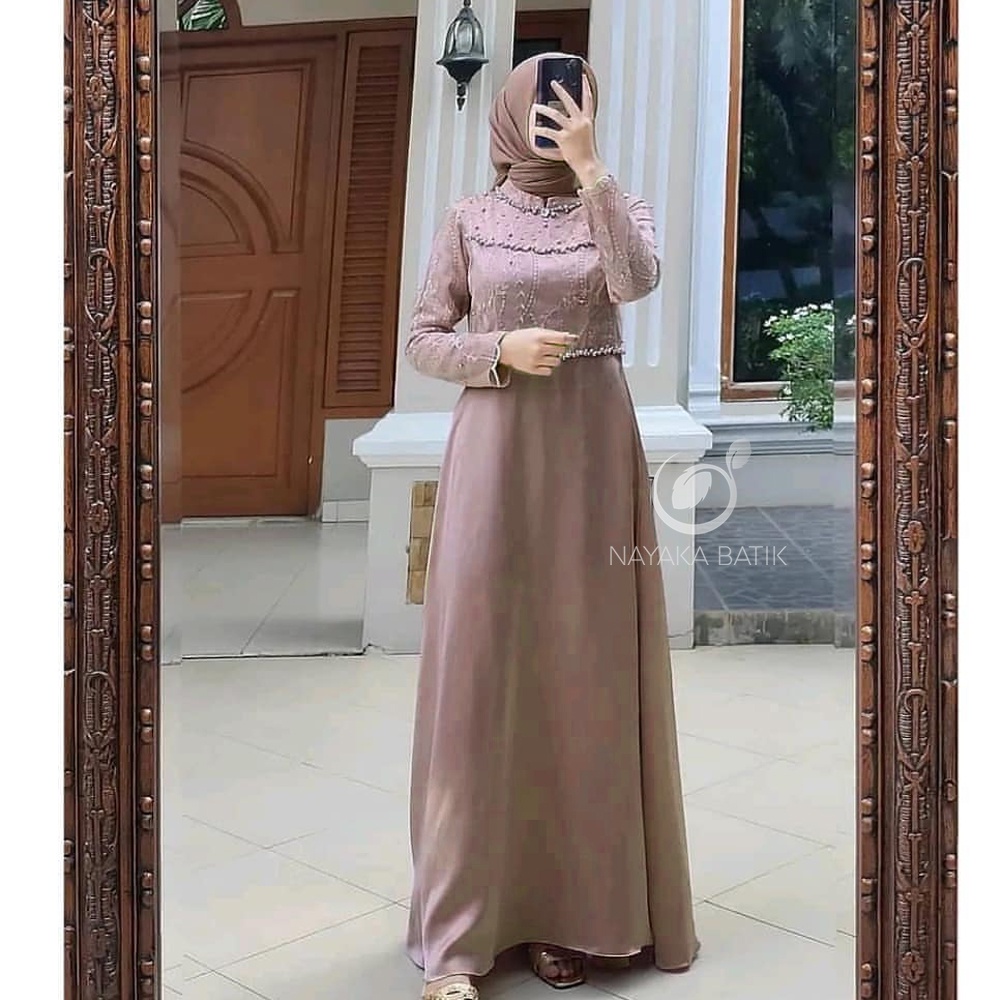 [MAXI SERIES LEBARAN] Maxi Dress Tiara Tulle Mutiara - Gamis Remaja Kekinian - Dress Pesta Kondangan - Gamis Brukat - Baju Lamaran