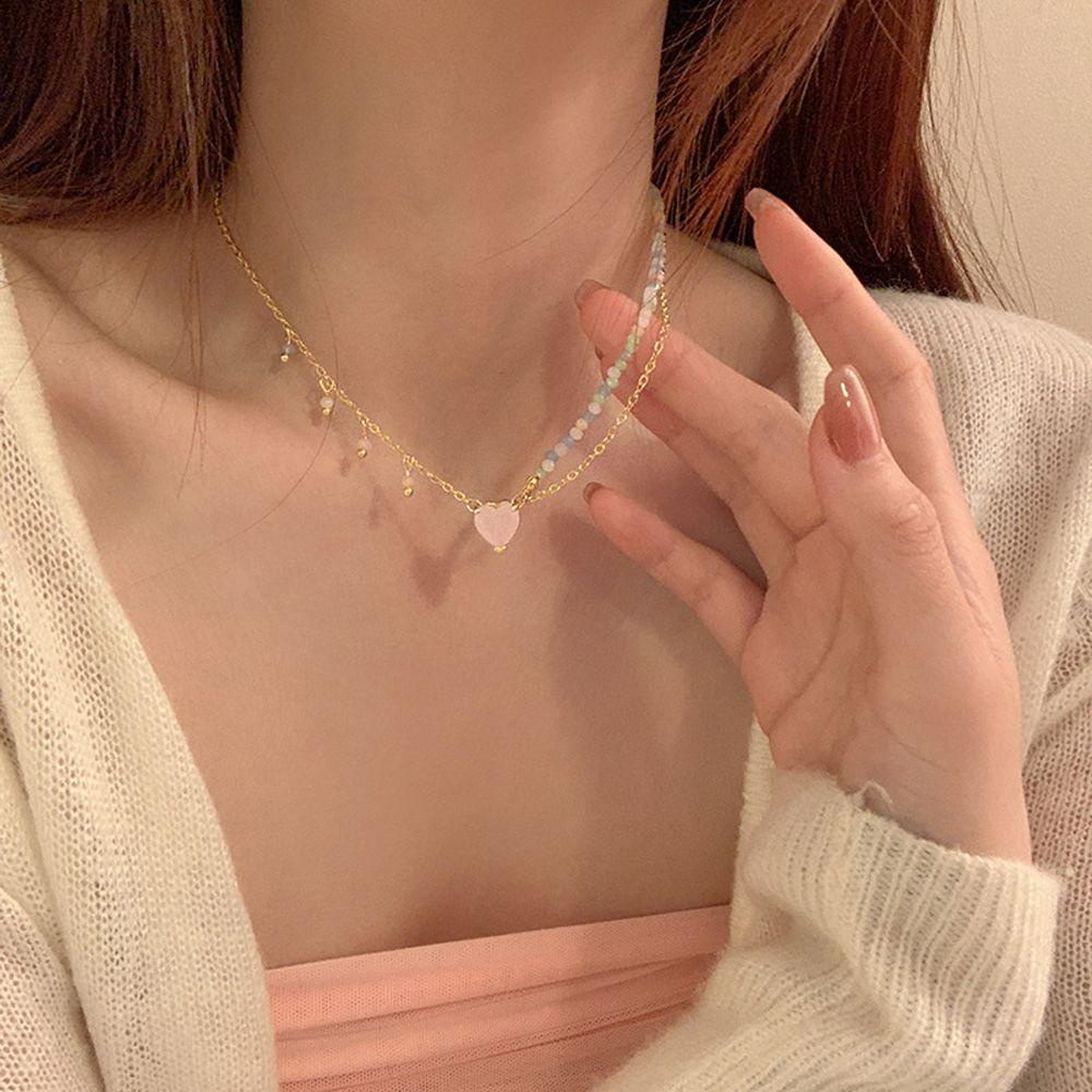 Mxbeauty Cinta Hati Liontin Kalung Warna-Warni Hijau Wanita Collares Aesthetic EMO Perhiasan Peach Hati Kpop Vintage Y2K Aksesoris Klavikula Rantai