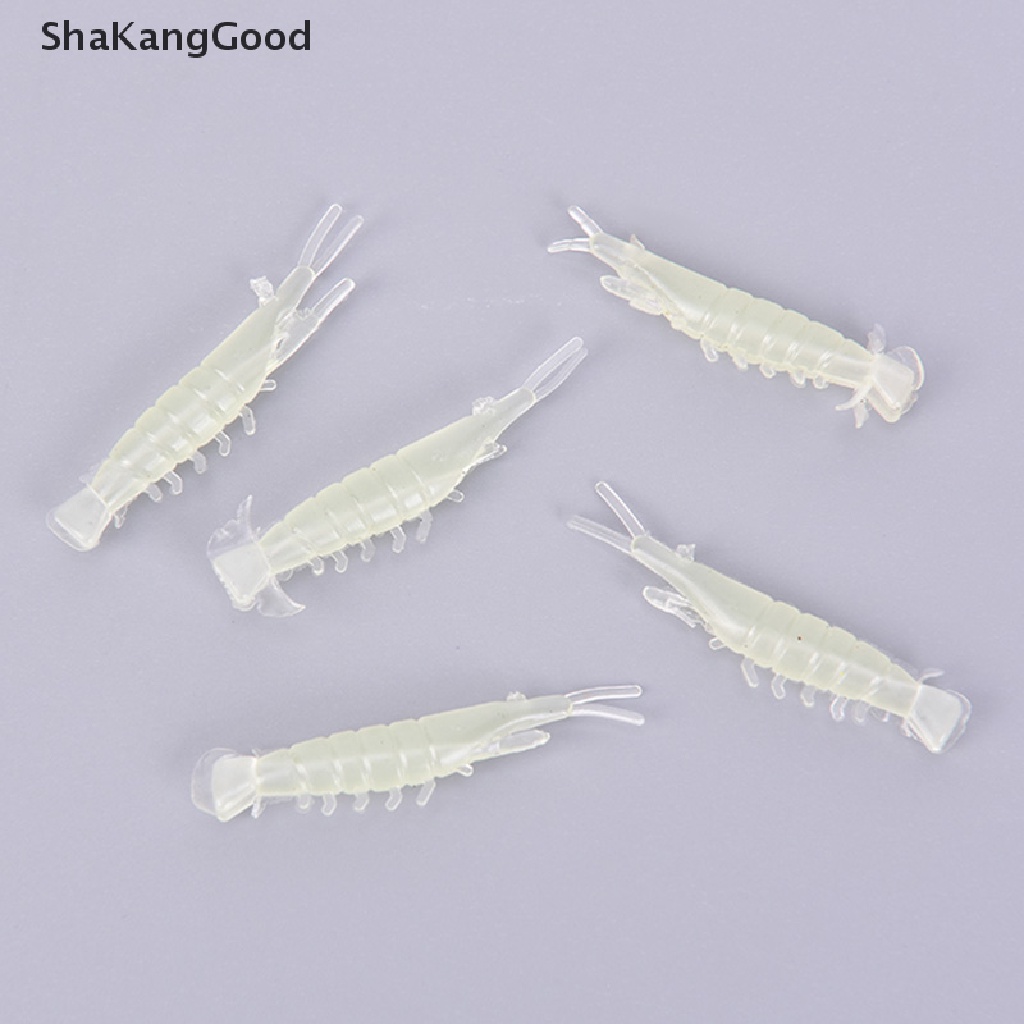 50 Pcs Umpan Pancing Bentuk Udang Hijau Luminous Bahan PVC Lembut Ukuran 0.6g