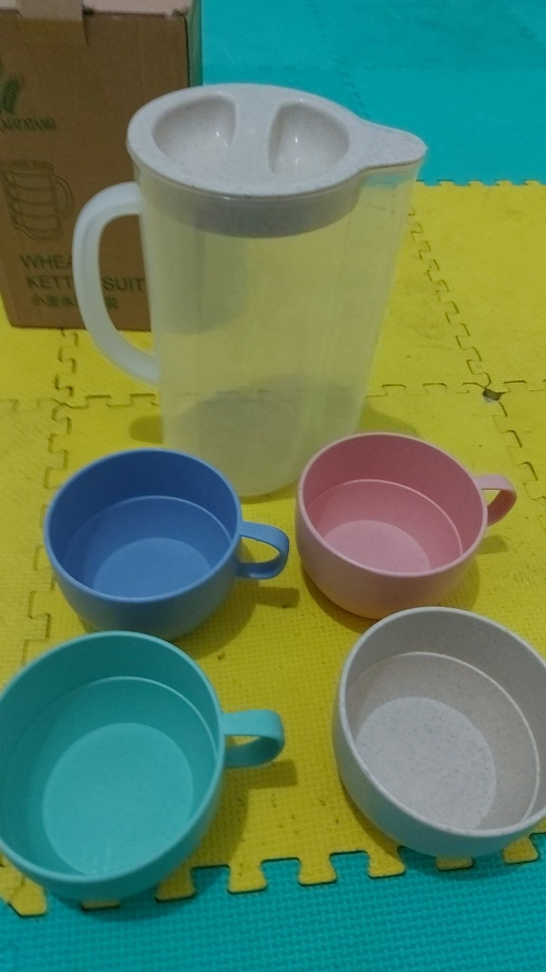 ❤teko Jus Air Teh Kopi Wadah Plastik Dengan 4 Cangkir