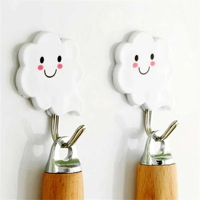 [Home Creative Cloud Shaped Strong Sticky Wall Mounted Storage Hooks] [Multifunction Bathroom Kitchen Self Adhesive Nail-Free Door Hanger Hook]