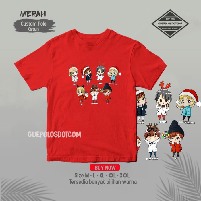 KAOS BTS NATAL CHRISTMAS CHIBI - KAOS NATAL COUPLE KELUARGA MURAH - Tshirt NATAL COUPLE keluarga FRE