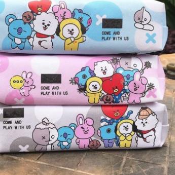 

1 PAK ISI 6 Kotak Pensil BTS BT21 Tempat Pensil PU Ritsleting Pola Indah Kartun ~