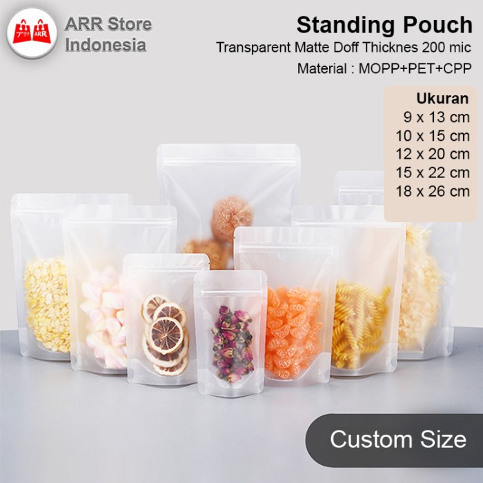 Standing Pouch Transparan matte doff Kemasan Plastik Klip