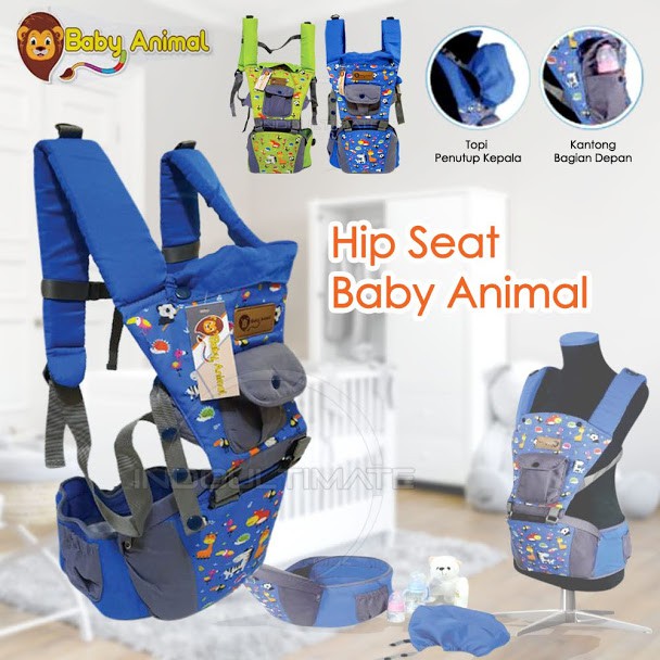 Gendongan Hipseat Bayi + Topi Pelindung Kepala BABY SCOTS motif animal gendongan kangguru