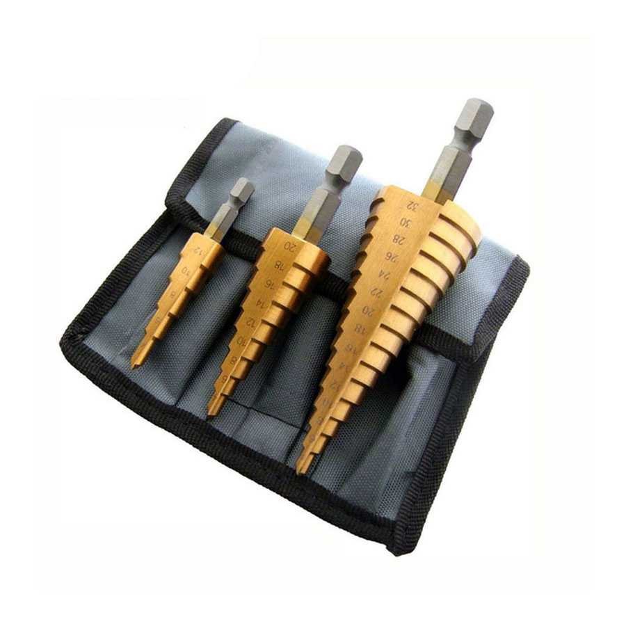 Mata Bor Pagoda Spiral 3PCS Besi Kuningan Kayu Plastik Step Drill Tingkat Payung Cone HSS 4 12 20 32