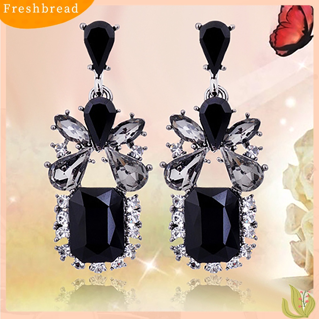 【Fresh】Women's Vintage Black Square Waterdrop Zircon Eardrop Dangle Earrings Jewelry