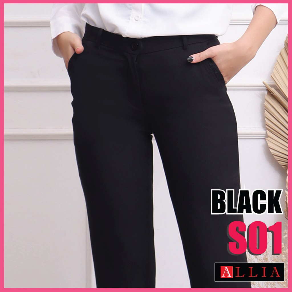 ALLIA S01 BLACK  M - 7L  celana kerja premium wanita / celana bahan wanita