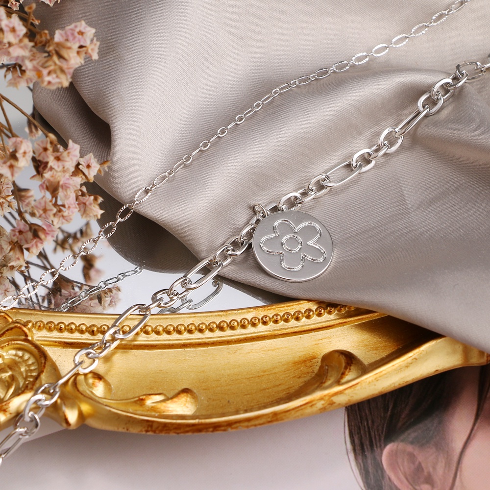 Korean Flower Cherry Double Necklace Necklace Hip Hop Fashion Simple Clavicle Chain For women