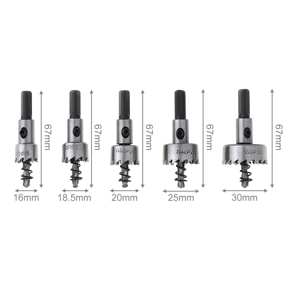 5pcs 16-30MM HSS Drill Bit Hole Saw Set, Stainless Alat Pemotong Alloy Baja Kecepatan Tinggi Twist Drill Bits Untuk Memotong Lubang Bor Baja/Kuningan/Metal