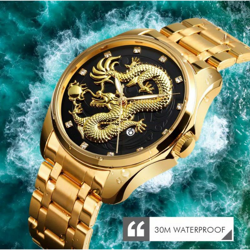 Jam Tangan Pria Analog Rolex Dragon Rantai Stainless Jam Cowok Cover Naga Keren Elegan Terbaru 2021