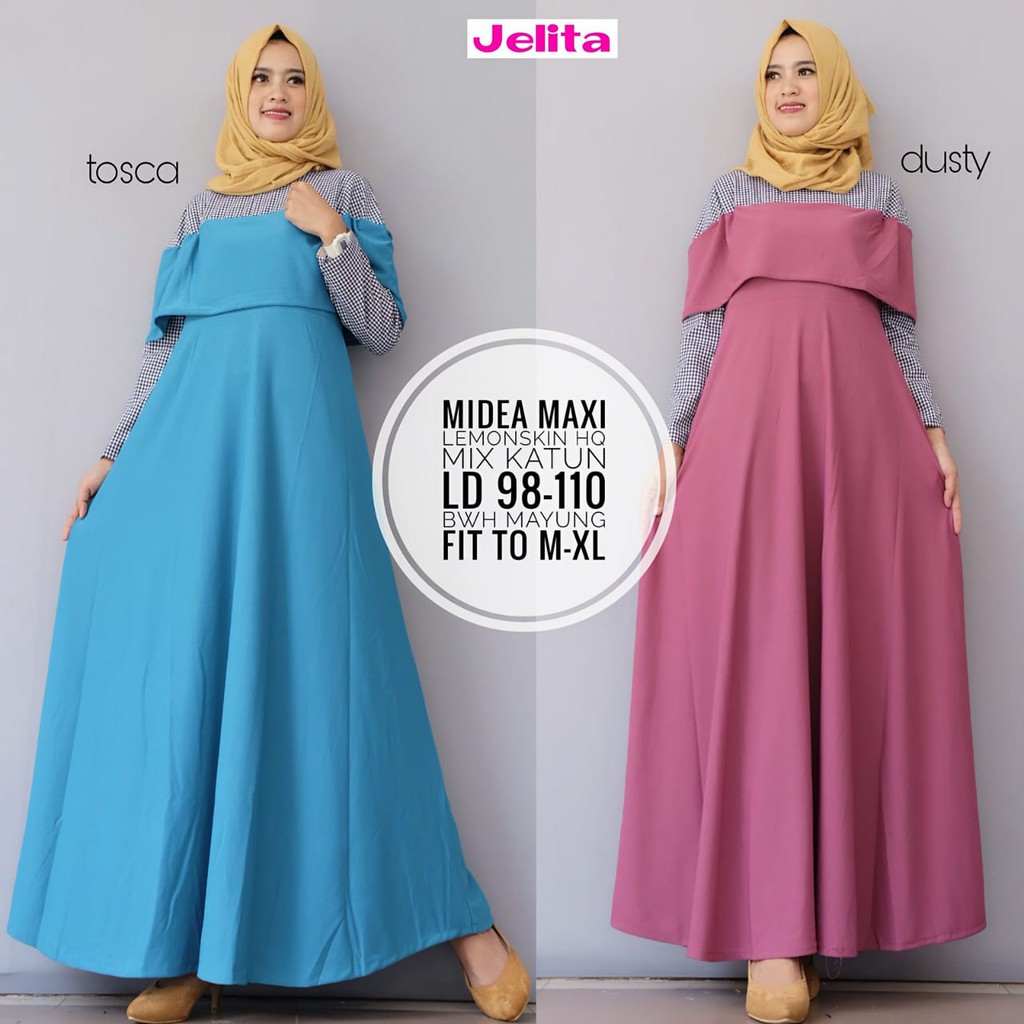 Gamis Midea Maxi Lemonskin mix katun by Jelita