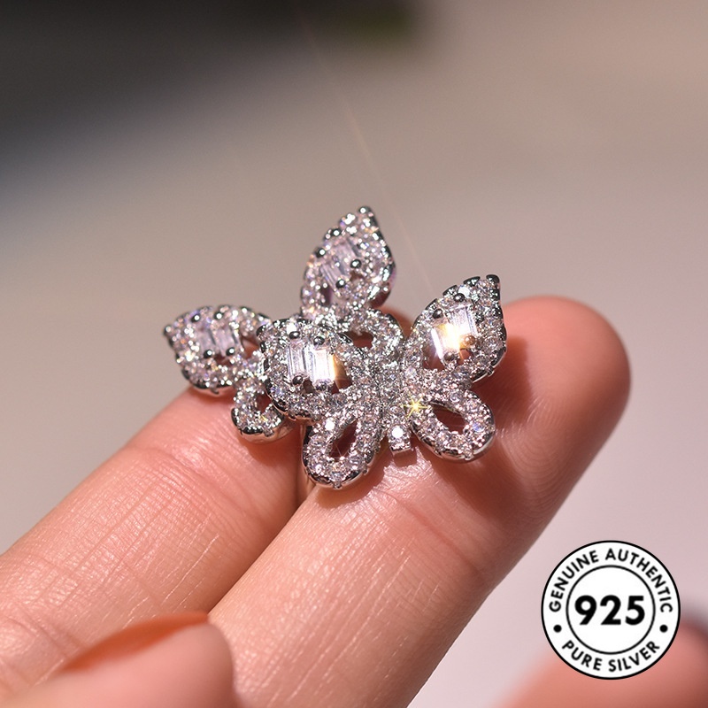 Cincin Silver S925 Bentuk Kupu-Kupu Aksen Berlian Butterfly