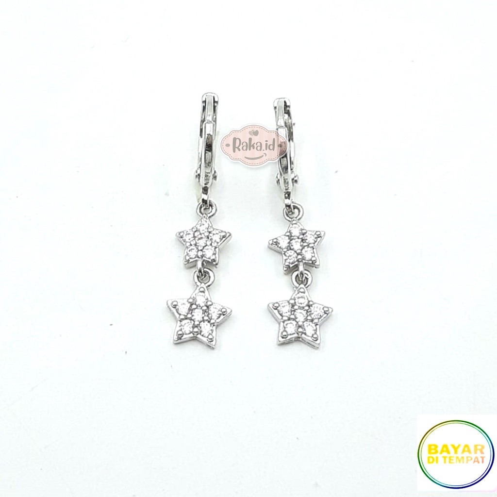 Anting Clip / Klip Bulat Motif 2 Bintang Runtun Perhiasan Aksesoris Wanita 1049