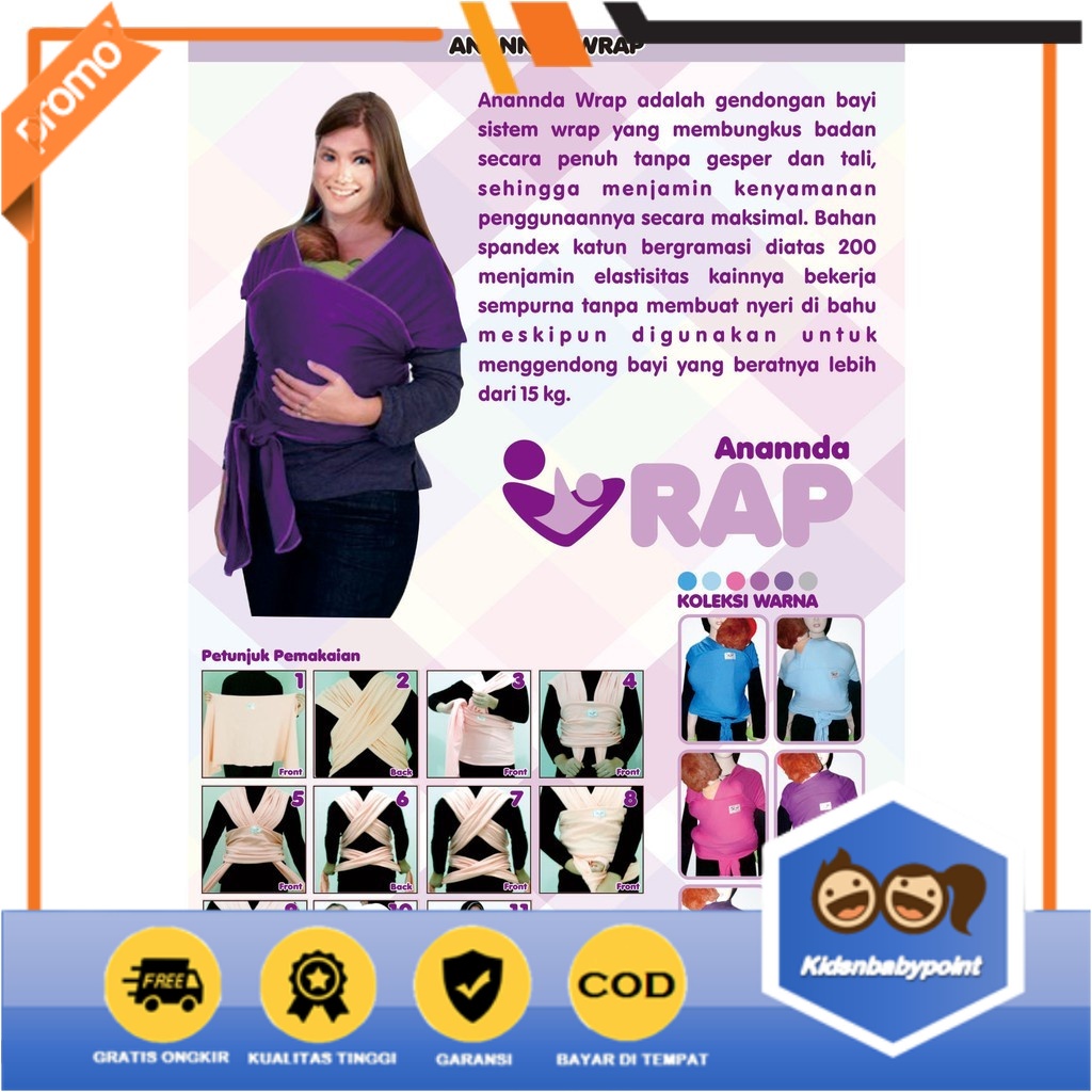 ( BISA COD ) Anannda Wrap Gendongan Bayi praktis, baby carrier
