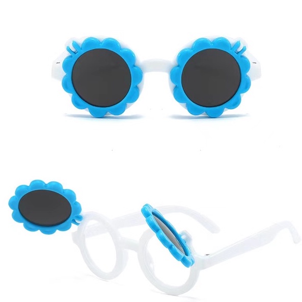 HC Kacamata Anak Fashion Kacamata Anak Motif Bunga Matahari Kacamata Hitam High Quality Kids Sunglasses Kaca Mata Murah Import-HC7542 PUTIH BIRU