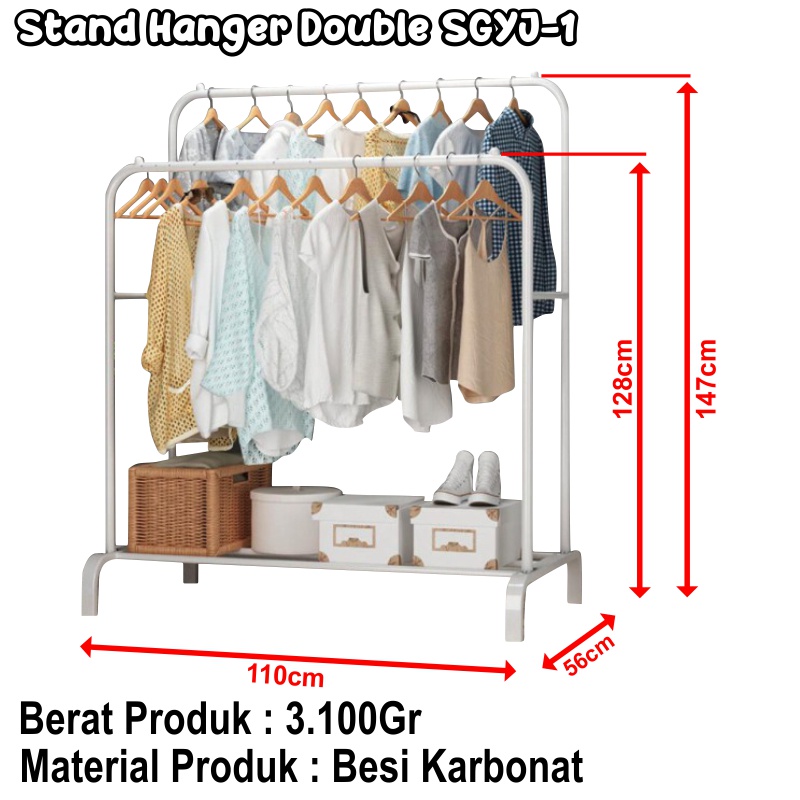 Rak Gantung Aesthetic Stand Hanger Stand Hanger Double Gantungan Pakaian Serbaguna -Wonderdekorasi