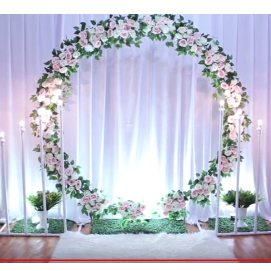 PAKET DEKORASI  ring + bunga full lingkaran + tiang kayu dan tirai
