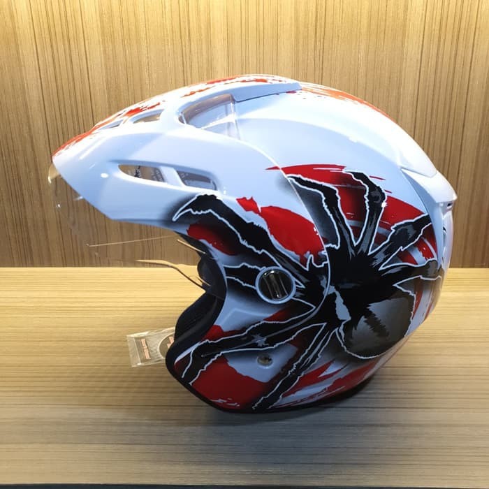 Helm Half Face Dewasa Single VisorSNI Virtue Vigo Tarantula Red Glos